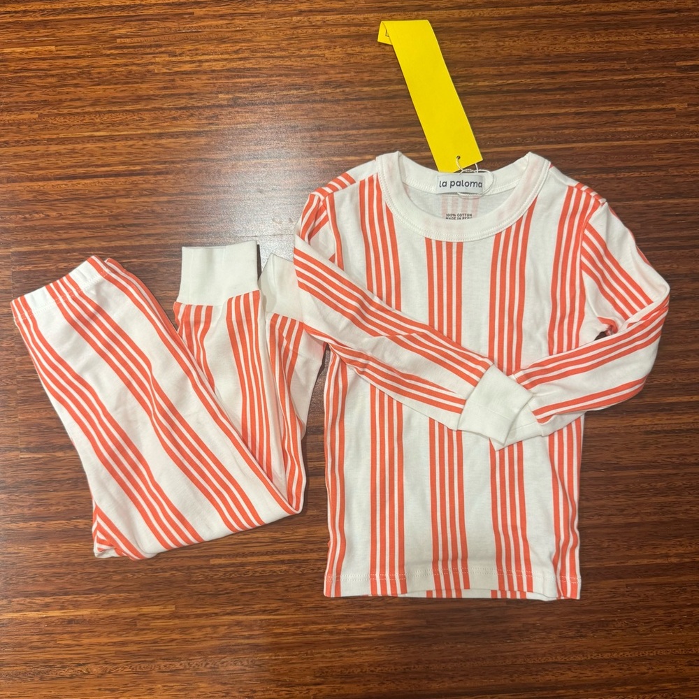 La Paloma 100% Peruvian cotton pajamas NWT white with orange stripes